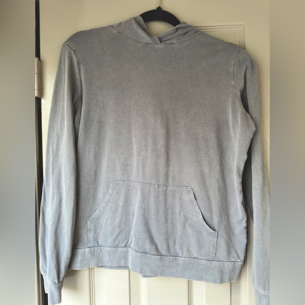 Grey acid washed long sleeve with hood